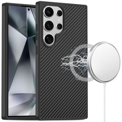 For Samsung Galaxy s24 Ultra CarbonFiber Design Magnetic Ring HQ Thick 2.0mm Hybrid Case - Black