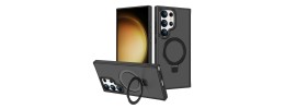 For Samsung Galaxy s24 Ultra Fearless Tough HQ Metallic Hybrid with Camera Ring Stand [Magnetic Circle] Case - Black