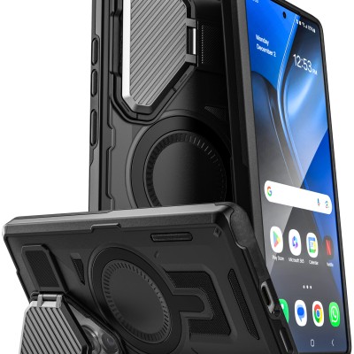 For Samsung Galaxy s24 Ultra Fearless Tough HQ Metallic Hybrid with Camera Ring Stand [Magnetic Circle] Case - Clear