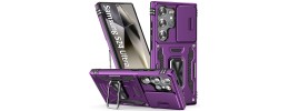 For Samsung Galaxy s24 Ultra Fearless Tough HQ Metallic Hybrid with Camera Ring Stand [Magnetic Circle] Case - Dark Purple
