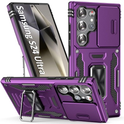 For Samsung Galaxy s24 Ultra Fearless Tough HQ Metallic Hybrid with Camera Ring Stand [Magnetic Circle] Case - Dark Purple