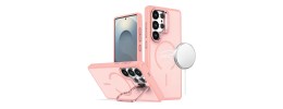 For Samsung Galaxy s24 Ultra Fearless Tough HQ Metallic Hybrid with Camera Ring Stand [Magnetic Circle] Case - Hot Pink