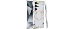 For Samsung Galaxy s24 Ultra [Magnetic Circle] Double Layer Design IMD TPU Case - Yellow/Purple Floral