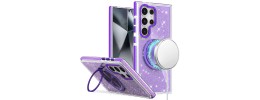For Samsung Galaxy s24 Ultra Glitz HQ Shimmer Glitter [Magnetic Ring Circle] with 360 degree Rotational Ring Kickstand Tough Hybrid Case - Purple