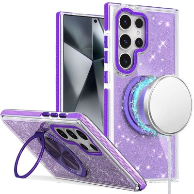 For Samsung Galaxy s24 Ultra Glitz HQ Shimmer Glitter [Magnetic Ring Circle] with 360 degree Rotational Ring Kickstand Tough Hybrid Case - Purple