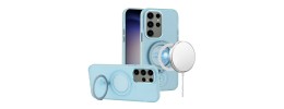 For Samsung Galaxy s24 Ultra Hoop Kickstand [Magnetic Circle] HD Transparent Chrome Hybrid - Blue