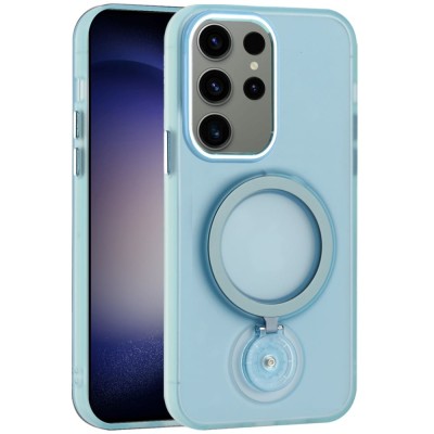 For Samsung Galaxy s24 Ultra Loop Hybrid with [Magnetic Ring Circle] 360 degrees Rotational Kickstand Case Cover - Light Blue