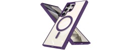 For Samsung Galaxy s24 Ultra Magnetic Circle Ring Transparent Premium Acrylic with Metal Buttons & Camera Raised Lip - Light Purple