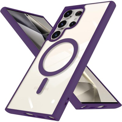 For Samsung Galaxy s24 Ultra Magnetic Circle Ring Transparent Premium Acrylic with Metal Buttons & Camera Raised Lip - Light Purple