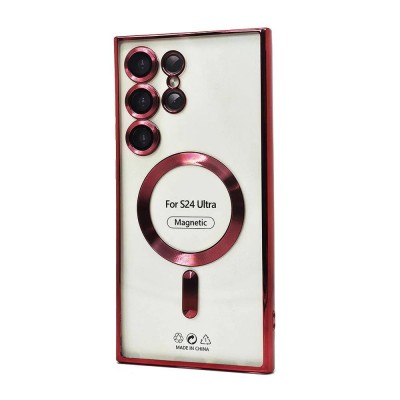 For Samsung Galaxy s24 Ultra Magnetic Circle Ring Transparent Premium Acrylic with Metal Buttons & Camera Raised Lip - Rose Gold