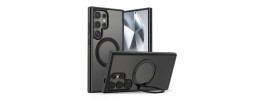 For Samsung Galaxy s24 Ultra Magnetic Matching Ring Stand Full Rotation Matte Hybrid - Black