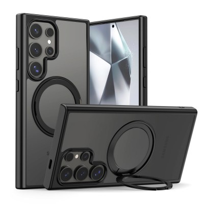 For Samsung Galaxy s24 Ultra Magnetic Matching Ring Stand Full Rotation Matte Hybrid - Black