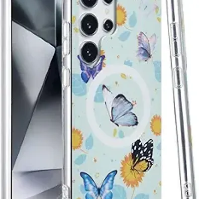 For Samsung Galaxy s24 Ultra [Magnetic Circle] Double Layer Design IMD TPU Case - Mystic Butterflies
