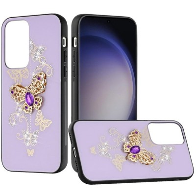 For Samsung Galaxy s24 Ultra SPLENDID Diamond Glitter Ornaments Engraving Case Cover - Garden Butterflies Gold