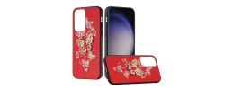 For Samsung Galaxy s24 Ultra SPLENDID Diamond Glitter Ornaments Engraving Case Cover - Garden Butterflies Red