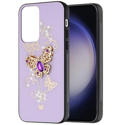 For Samsung Galaxy s24 Ultra SPLENDID Diamond Glitter Ornaments Engraving Case Cover - Good Luck Floral Gold