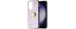 For Samsung Galaxy s24 Ultra SPLENDID Diamond Glitter Ornaments Engraving Case Cover - Good Luck Floral Purple