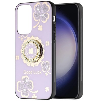 For Samsung Galaxy s24 Ultra SPLENDID Diamond Glitter Ornaments Engraving Case Cover - Good Luck Floral Purple