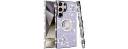 For Samsung Galaxy s24 Ultra Splendid Glitter with Diamonds All Around Edges Ring Stand Case Cover - Pink
