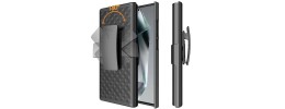 For Samsung Galaxy s24 Ultra Weave Premium 3in1 Combo Holster Kickstand Case Cover - Black