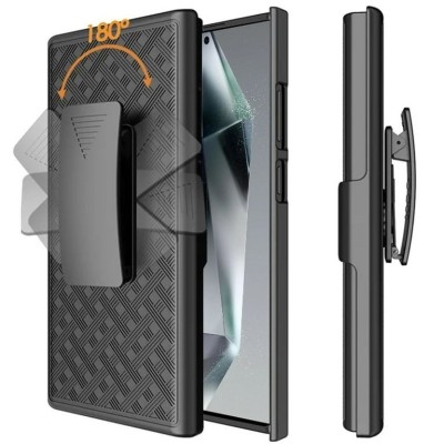 For Samsung Galaxy s24 Ultra Weave Premium 3in1 Combo Holster Kickstand Case Cover - Black