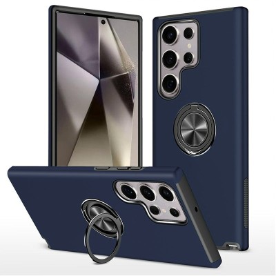 For Samsung Galaxy s25 Edge CHIEF Oil Painted Magnetic Ring Stand Hybrid Case Cover - Dark Blue