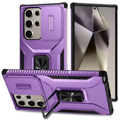 For Samsung Galaxy s25 Edge Complete Magnetic Metal Ring Stand Camera Protection Hybrid - Purple
