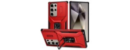 For Samsung Galaxy s25 Edge Complete Magnetic Metal Ring Stand Camera Protection Hybrid - Red