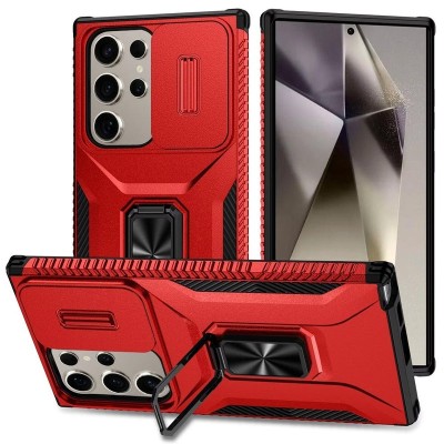 For Samsung Galaxy s25 Edge Complete Magnetic Metal Ring Stand Camera Protection Hybrid - Red