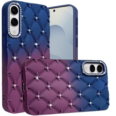 For Samsung Galaxy s25 Edge Floral Joy Glitter Shimmer Leather Feel Thick TPU Case - Dark Blue/Burgundy