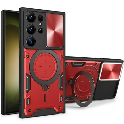 For Samsung Galaxy s25 Edge Magnetic Ring Stand Classic Design FULL Camera Protection Hybrid Case - Red