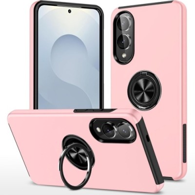 For Samsung Galaxy s25 Edge Ring Magnetic Kickstand Hybrid Case Cover - Rose Gold