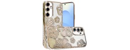 For Samsung Galaxy s25 Edge Shimmer Glitter Floral Design Thick TPU Case Cover - Gold