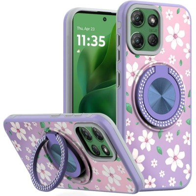 For Samsung Galaxy s25 Edge Splendid Floral Designs with Metal Camera and Buttons with Butterfly Ring Stand Hybrid Case - White