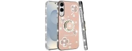 For Samsung Galaxy s25 Edge Splendid Glitter with Diamonds All Around Edges Ring Stand Case Cover - Gold