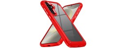 For Samsung Galaxy s25 Edge Ultimate CaseX Transparent Hybrid Case with Metal Buttons And Camera Edges - Red