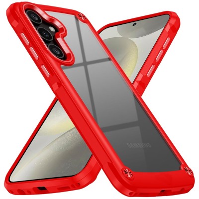 For Samsung Galaxy s25 Edge Ultimate CaseX Transparent Hybrid Case with Metal Buttons And Camera Edges - Red