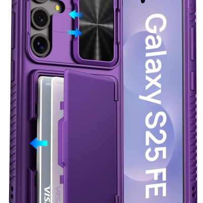 For Samsung Galaxy s25 Edge Wallet ID Card Holder Case Cover - Dark Purple