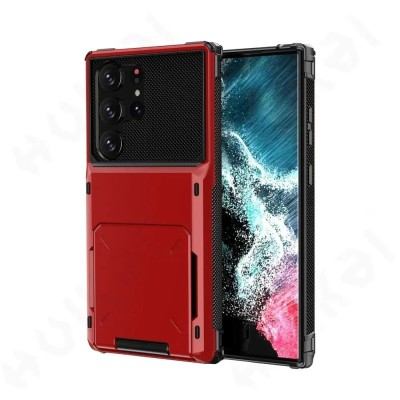 For Samsung Galaxy s25 Edge Wallet ID Card Holder Case Cover - Red