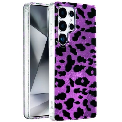 For Samsung Galaxy s25 Ultra Glitter Double Layer Design IMD TPU Case - Purple Leopard