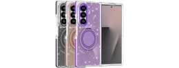 For Samsung Galaxy Z Fold 7 Glitz HQ Shimmer Glitter [Magnetic Ring Circle] with 360 degree Rotational Ring Kickstand Tough Hybrid Case - Purple