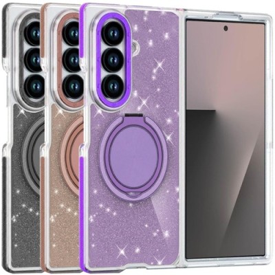 For Samsung Galaxy Z Fold 7 Glitz HQ Shimmer Glitter [Magnetic Ring Circle] with 360 degree Rotational Ring Kickstand Tough Hybrid Case - Purple