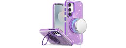 For Samsung s26 Glitz HQ Shimmer Glitter [Magnetic Ring Circle] with 360 degree Rotational Ring Kickstand Tough Hybrid Case - Purple