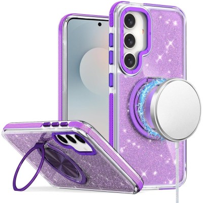 For Samsung s26 Glitz HQ Shimmer Glitter [Magnetic Ring Circle] with 360 degree Rotational Ring Kickstand Tough Hybrid Case - Purple