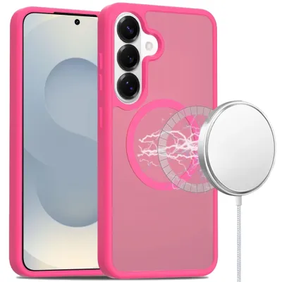 For Samsung s26 [Magnetic Circle] Smooth Safe Matte Feel Hybrid Case - Hot Pink