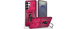 For Samsung s26 Ultra Utter Tough Metal Ring Movable Camera Window Hybrid Case Cover - Hot Pink