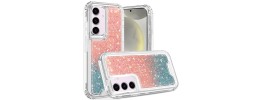 For Samsung s25/s24 Epoxy Sticker Glitter 3in1 Shockproof Transparent Hybrid Case - Pink + Light Blue