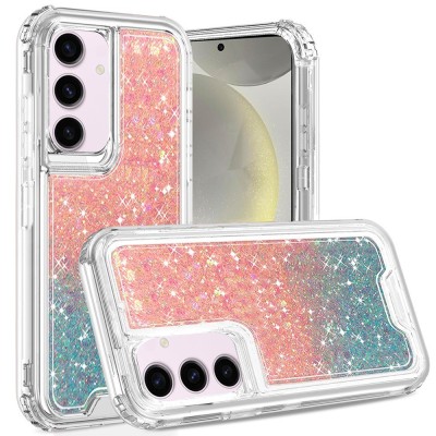 For Samsung s25/s24 Epoxy Sticker Glitter 3in1 Shockproof Transparent Hybrid Case - Pink + Light Blue