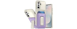 For Samsung s25 FE Card Holder (2X) with Wrist Strap Hybrid With  KickStand - Beige+Light Purple