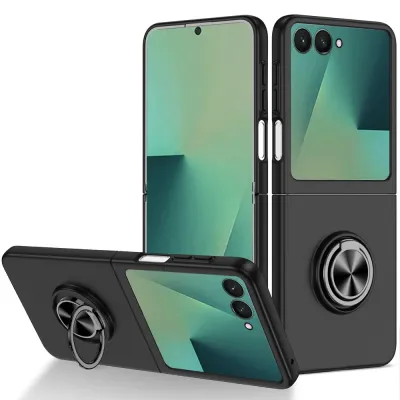 For Samsung Galaxy Z Fold 7 Chief Premium Matte Magnetic Ring Stand Hybrid Case Cover - Black